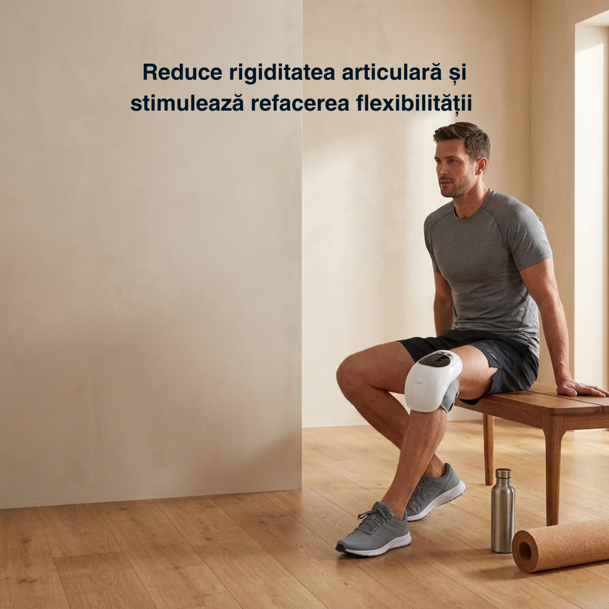 Aparat masaj genunchi Knee Comfort Vitality Lab, aparat de masaj pentru genunchi cu incalzire, vibratii si terapie cu lumina rosie, 3 moduri vibratii, 3 niveluri incalzire, baterie 2000 mAh, incarcare Type-C, masaj relaxare si confort articular