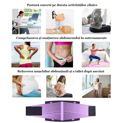 Centura de slabit Vitality Lab™, tip corset, refacere postnatala, suport lombar, compresie dubla, talie si abdomen, neopren, modelare, corector postura, mov