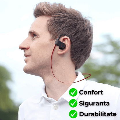 Casti wireless TehnoLab™ Sport, izolare fonica activa ANC, calitate sunet HiFi, rezistente la apa IPX5, HQ bass, fara fir, cu microfon, sport, Bluetooth 5.3, 20 ore autonomie