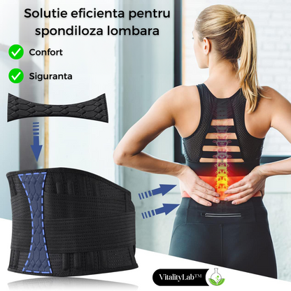 Centura lombara Vitality Lab™, centura lombara cu 9 zone de suport pentru hernie de disc, spondiloza lombara, compresie dubla contra hernie inghinala, centura spate lombosacrala, corector postura