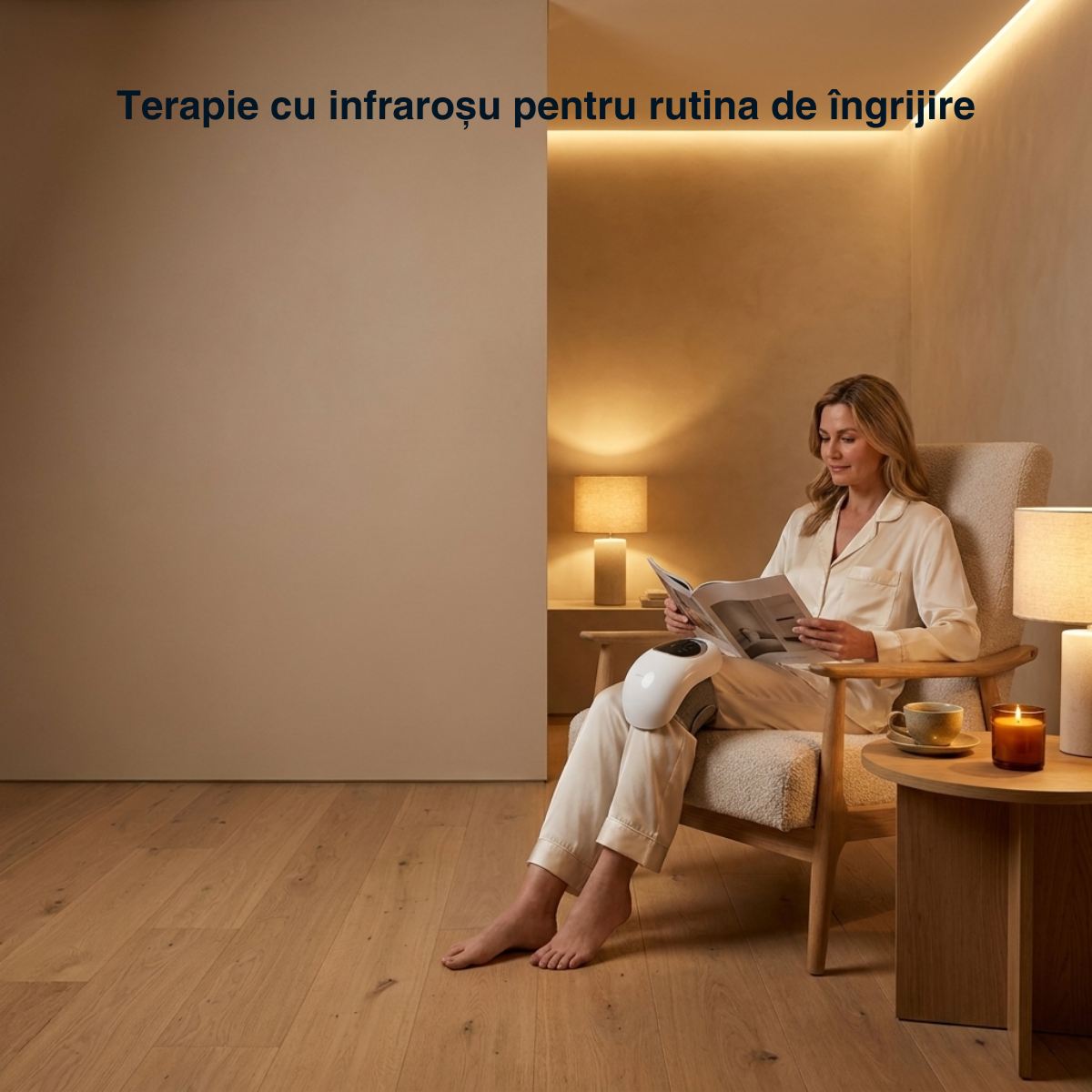 Aparat masaj genunchi Knee Comfort Vitality Lab, aparat de masaj pentru genunchi cu incalzire, vibratii si terapie cu lumina rosie, 3 moduri vibratii, 3 niveluri incalzire, baterie 2000 mAh, incarcare Type-C, masaj relaxare si confort articular