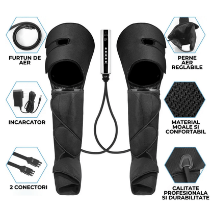 Aparat masaj picioare Pro Massager Vitality Lab™, drenaj limfatic, 3 programe masaj picioare, 3 niveluri intensitate, 6 perne compresie aer pentru masaj picioare, gambe si coapse, masaj relaxare pentru circulatie, dureri si inflamatie picioare