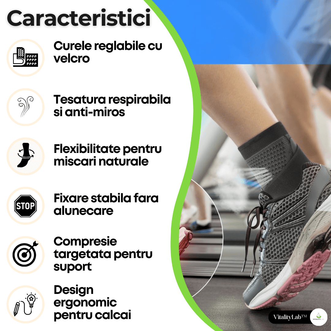 Gleznieră Vitality Lab, tratament entorsă glezna, luxație, prevenție tendinită, ameliorare artrită, bursita, compresie glezna, mărime universală