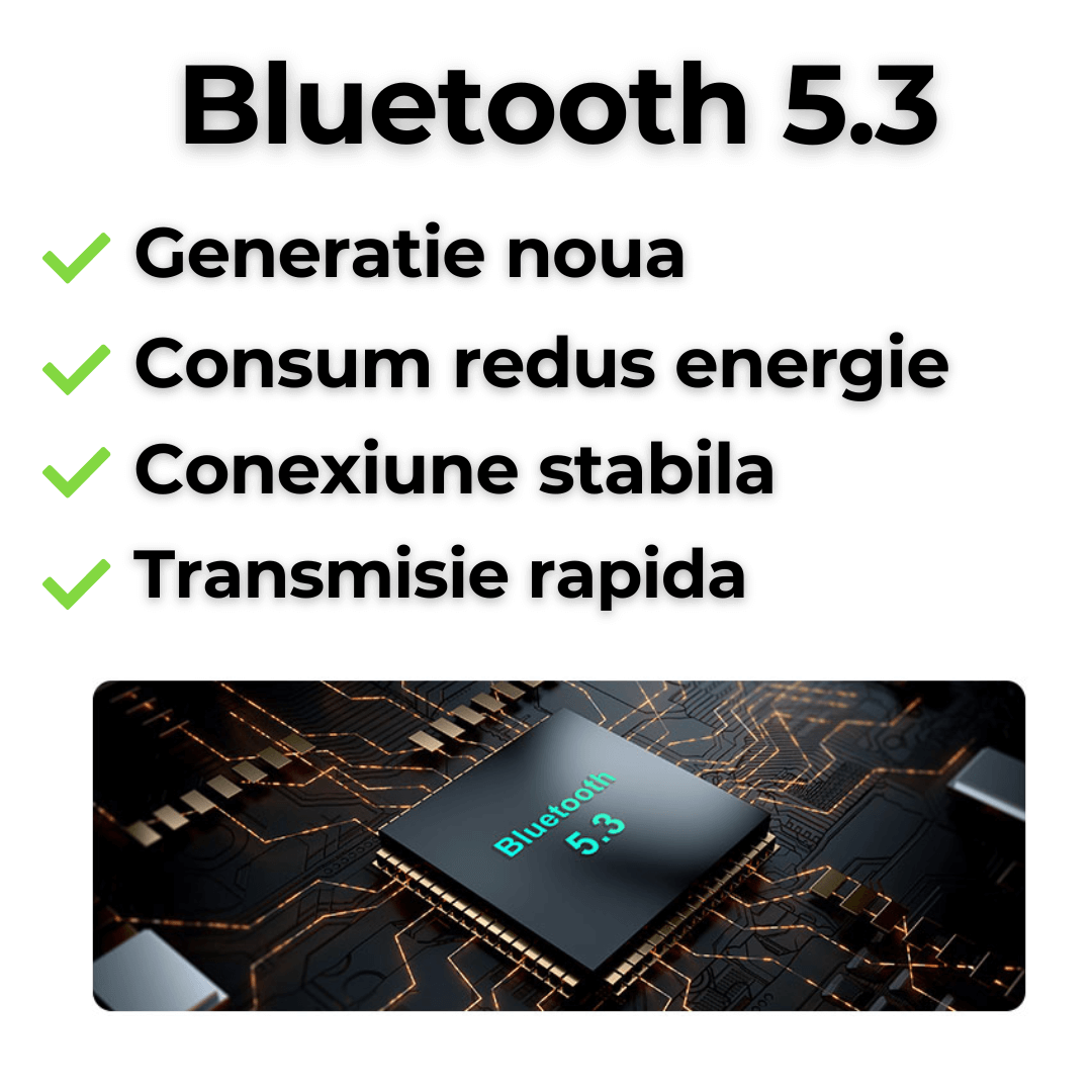 Casti wireless TehnoLab™ Pro, izolare fonica activa ANC, anularea zgomotului ENC dublu, calitate sunet HiFi lossless, heavy bass, rezistente la apa IPX7, fara fir, microfon incorporat, sport, gaming, Bluetooth 5.3, 25 ore autonomie