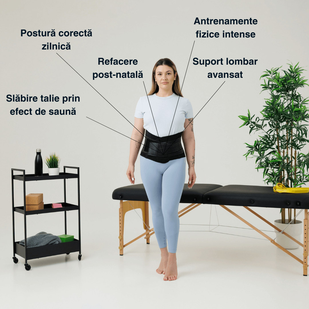 Centură de slăbit Vitality Lab, tip corset, refacere postnatală , suport lombar, compresie dublă , talie și abdomen, neopren, modelare, corector postură, negru