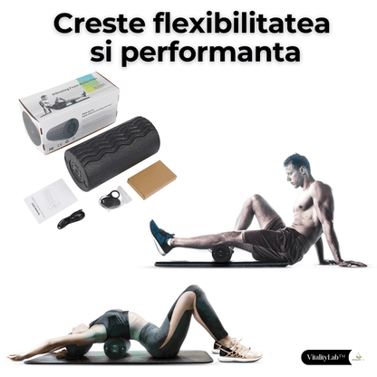 Rola masaj terapeutic Vitality Lab™, vibromasaj, 4 niveluri de intensitate, recuperare dureri lombare, masaj cervical, refacere musculara, circulatie sanguina, eliberare miofasciala, control wireless, incarcare USB C