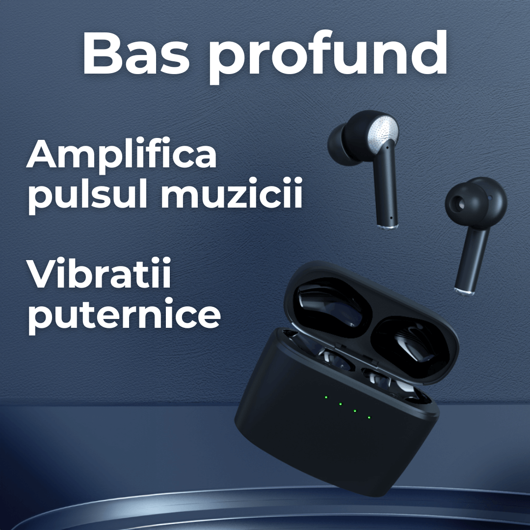 Casti wireless TehnoLab™ Ultra, izolare fonica activa ANC, anularea zgomotului ENC dublu, calitate sunet HiFi lossless, heavy bass, rezistente la apa IPX7, fara fir, microfon incorporat, sport, gaming, Bluetooth 5.3, 80 ore autonomie