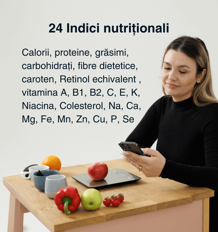 Cântar bucătărie inteligent Vitality Lab™ Nutri Steel – 24 indici nutriționali, calorii, aplicație iOS/Android, inox, Apple Health, Fitbit