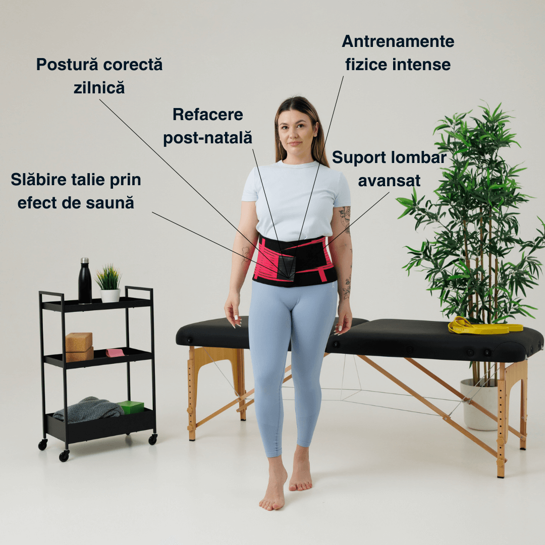 Centură de slăbit Vitality Lab, tip corset, refacere postnatală , suport lombar, compresie dublă , talie și abdomen, neopren, modelare, corector postură, roz
