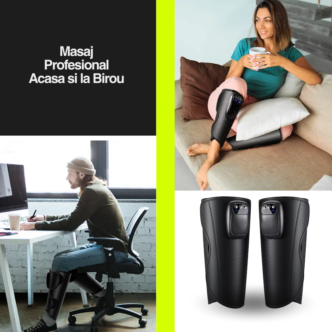 Aparat masaj picioare si maini wireless Easy Vitality Lab™, masaj terapeutic, drenaj limfatic, 3 programe masaj, 3 niveluri intensitate, masaj refacere musculara, relaxare, masaj circulator, dureri si inflamatie