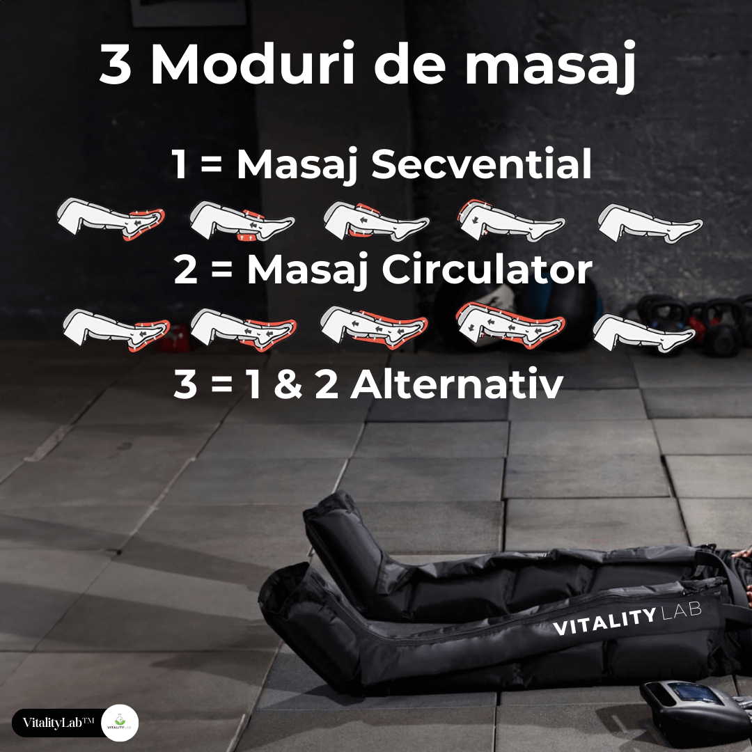 Aparatul de masaj picioare Ultra Pulse dispune de 3 moduri de masaj pentru picioare, secvential, circulator si alternativ