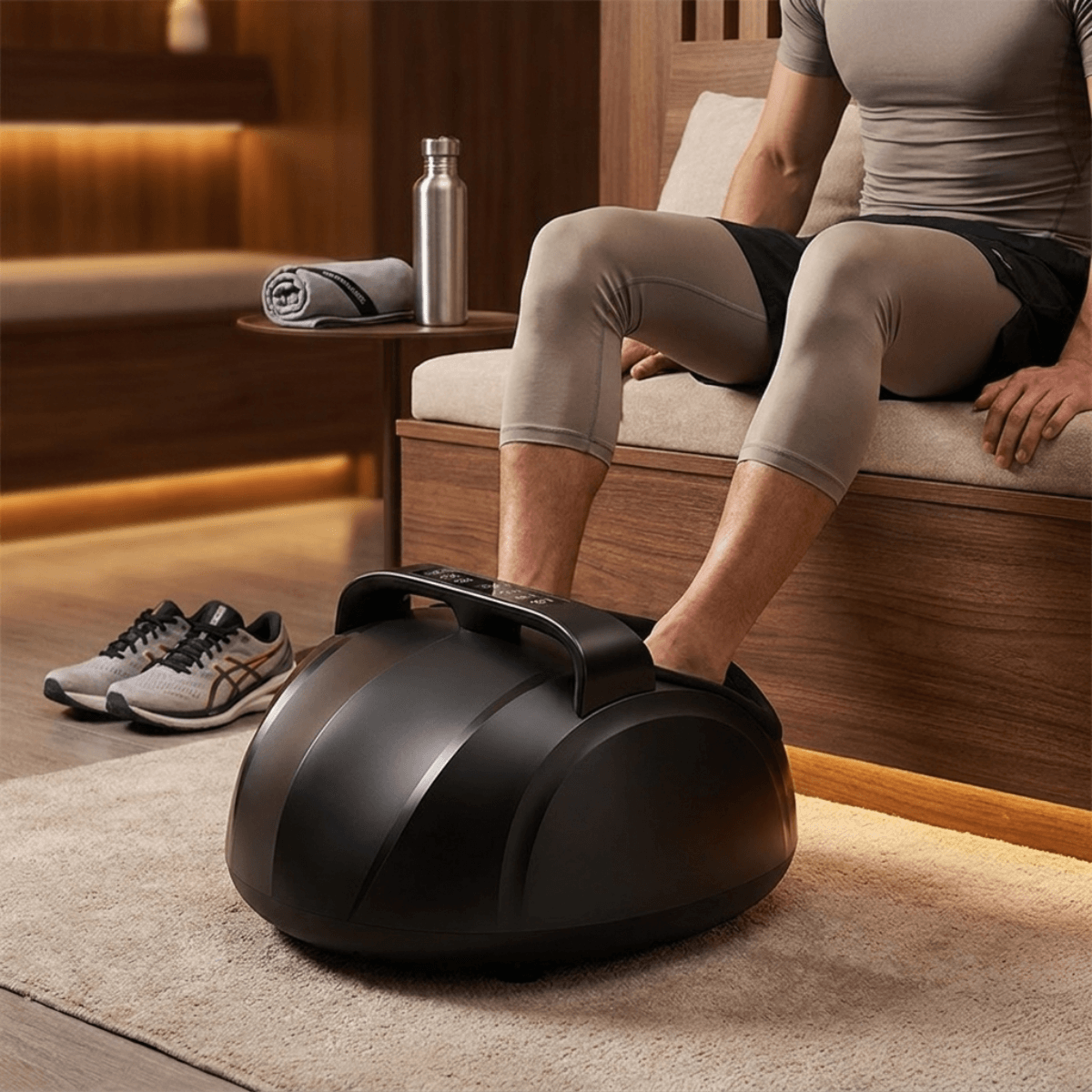 Aparat masaj picioare Foot Therapy Pro Vitality Lab, aparat premium masaj talpi si picioare, masaj perne aer 6D, masaj shiatsu, vibromasaj, incalzire 40-50°C, terapie infrarosu, 9 niveluri intensitate, 5 moduri masaj, display touchscreen si telecomanda