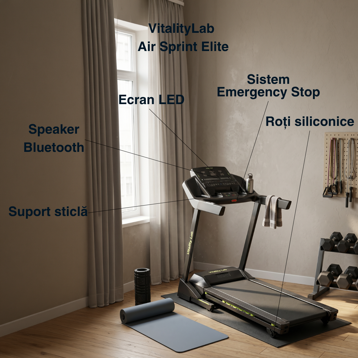 Banda alergare caracteristici ecran speaker roti Air Sprint Elite 