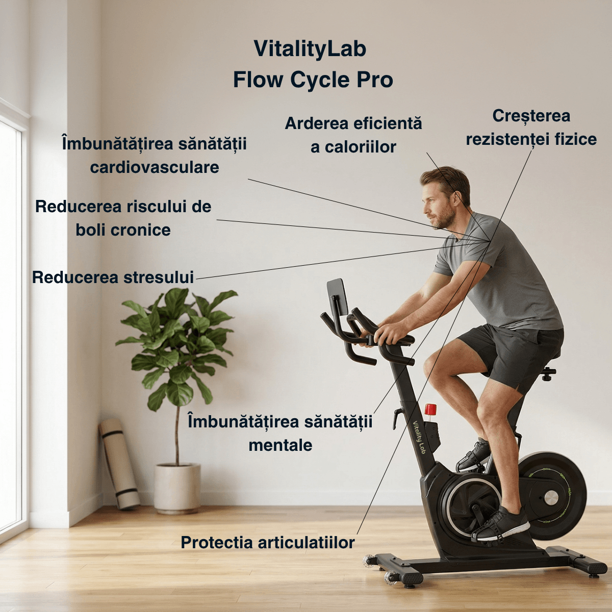 Bicicleta fitness beneficii Flow Cycle Max Vitality Lab