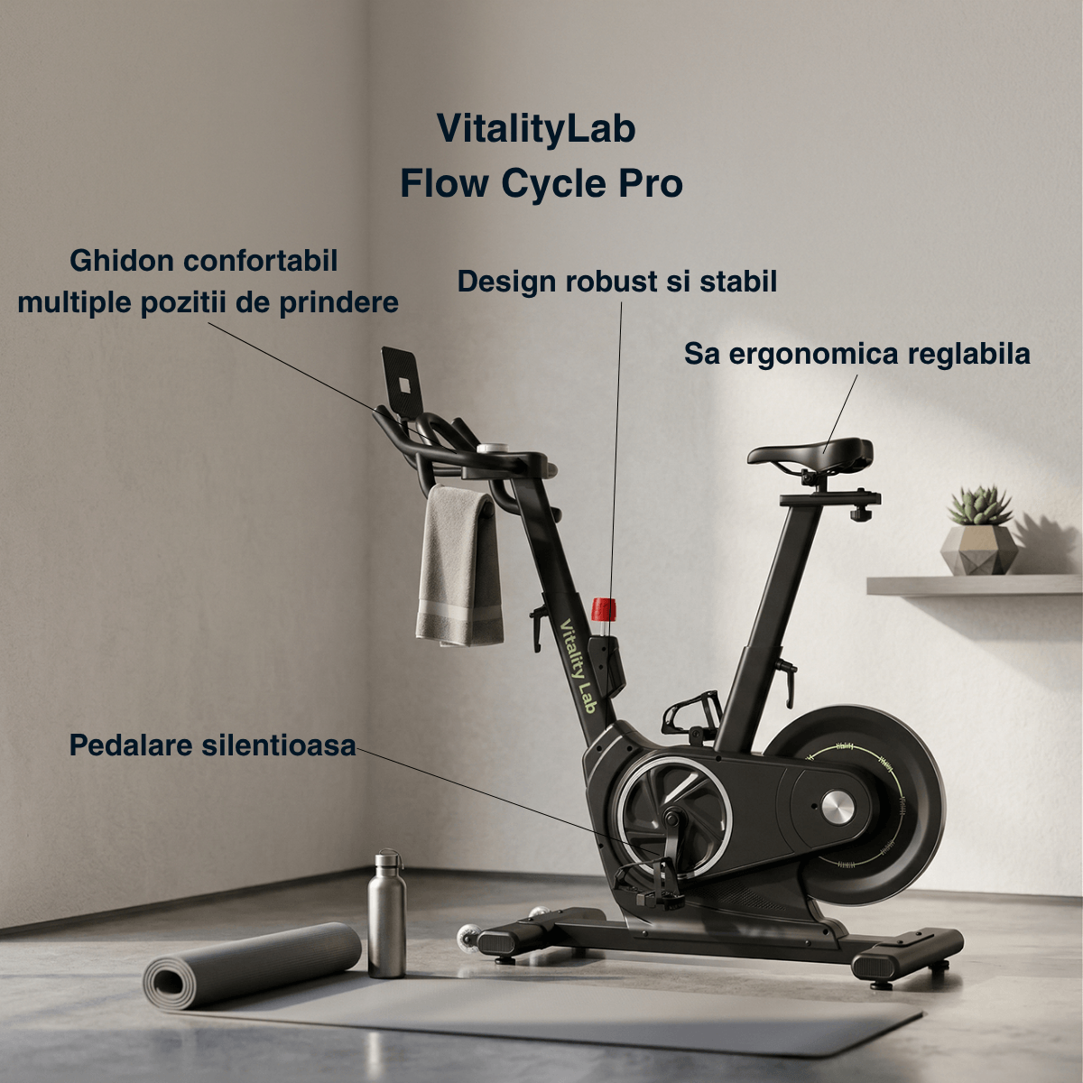 Bicicleta fitness caracteristici design ergonomie Flow Cycle Max Vitality Lab