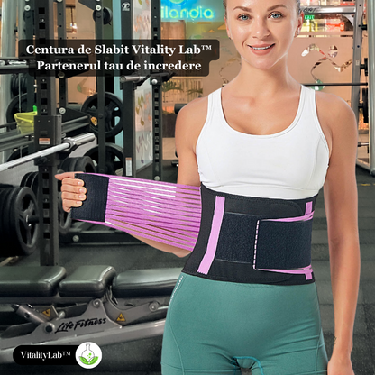 Centura de slabit Vitality Lab™, tip corset, refacere postnatala, suport lombar, compresie dubla, talie si abdomen, neopren, modelare, corector postura, mov