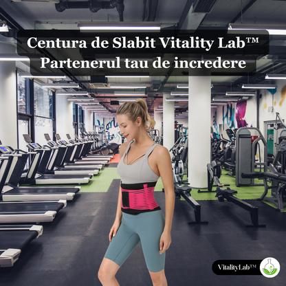 Centura de slabit Vitality Lab™, tip corset, refacere postnatala, suport lombar, compresie dubla, talie si abdomen, neopren, modelare, corector postura, roz