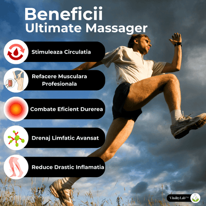 Aparatul de masaj picioare Ultimate Massager este proiectat pentru a oferi o experienta de masaj relaxanta si terapeutica, pentru a imbunatati drenajul limfatic, circulatia si a reduce durerile si inflamatia picioarelor. 