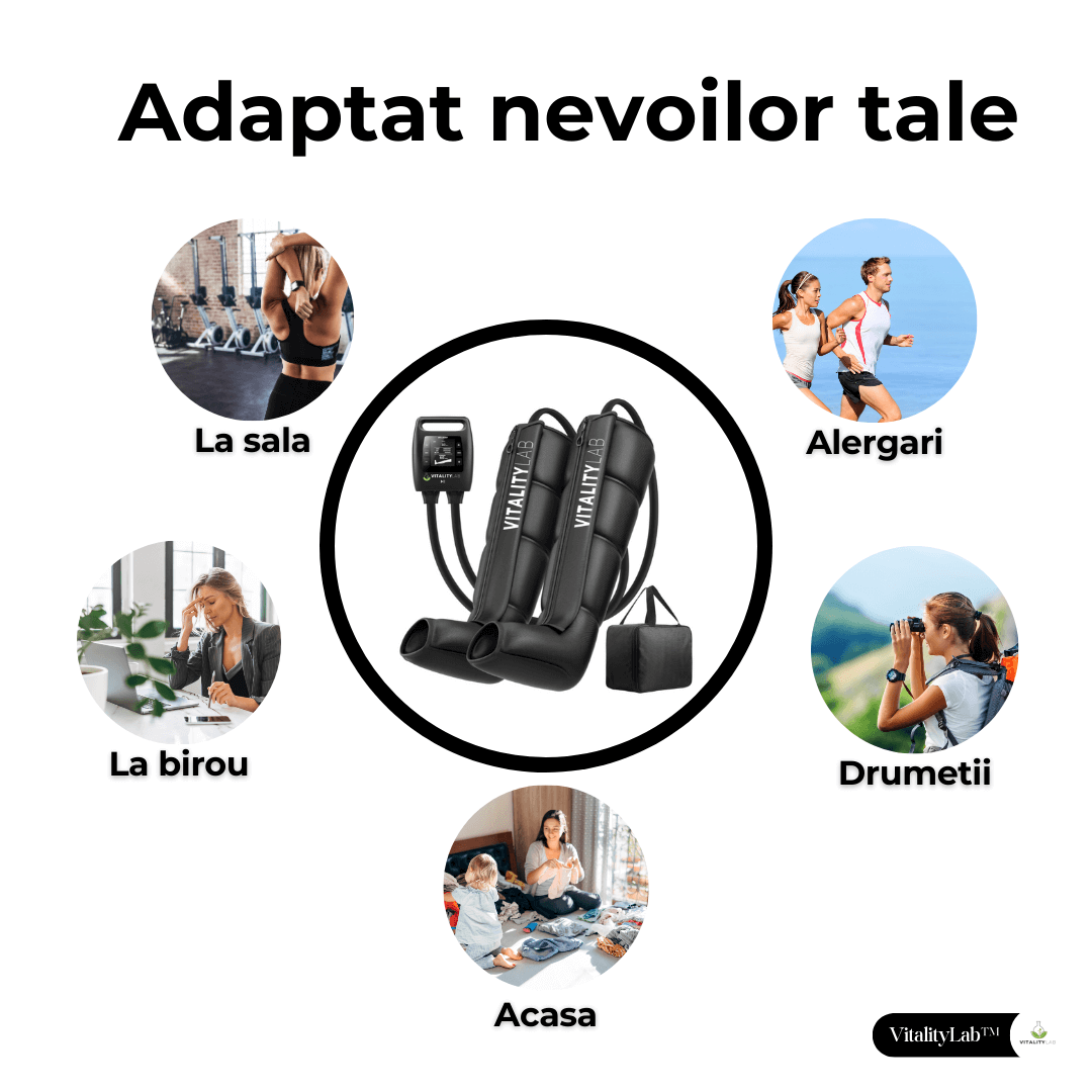 Aparatul de masaj picioare Vitality Lab Ultra Pulse este adaptat nevoilor tale, il poti folosi oriunde, la sala, dupa alergari, la birou, dupa drumetii sau zi de zi acasa