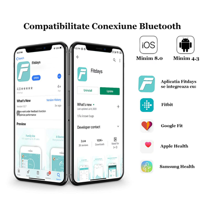 Cantarul inteligent Vitality Lab™ se integreaza cu aplicatia Fitdays, disponibila atat pentru IOS, cat si pe Android